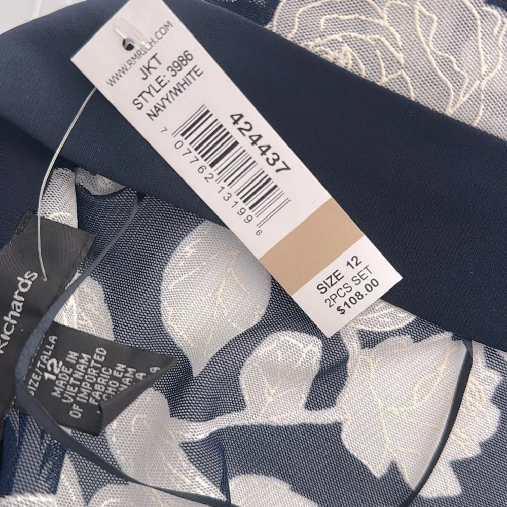 R&M Richards Navy White Dress & sheer Floral Jacket NWT 2 pieces Modest midi 
12 - Picture 6 of 15